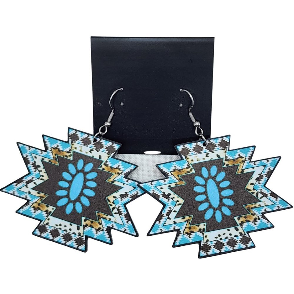 Acrylic Western Aztec Statement Earrings Cowgirl NWT